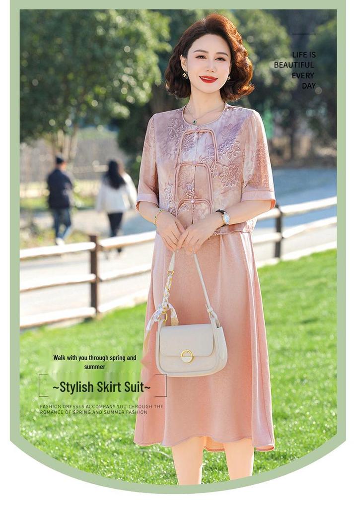 Elegant Summer Outfit: Chinese Style Two-Piece Dress Set for Mother's Day - Ideal for Middle-Aged and Elderly Women