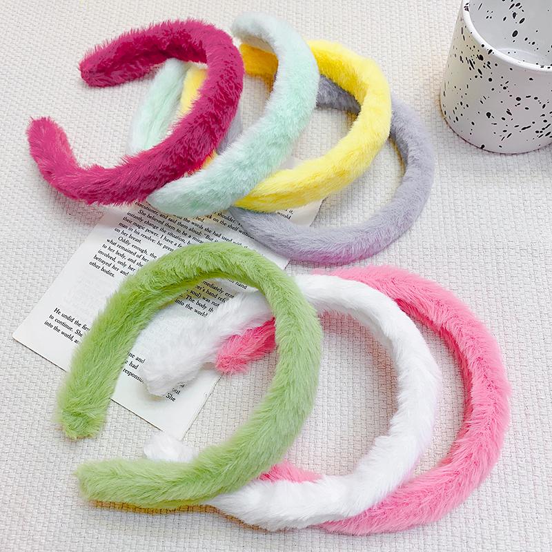 New Colorful Fluffy Hairband For Women Girls Sweet Hair Decorate Headband Plush Hair Hoop Hair Band Fashion Hair Accessories