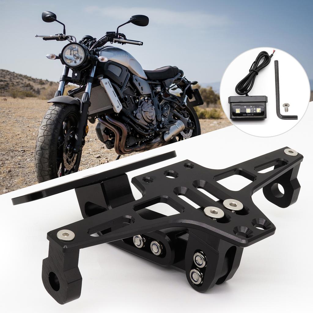 Support de clignotant avec lumière LED réglable CNC, accessoires de moto, support de plaque d'immatriculation de garde-boue de moto, rangement arrière
