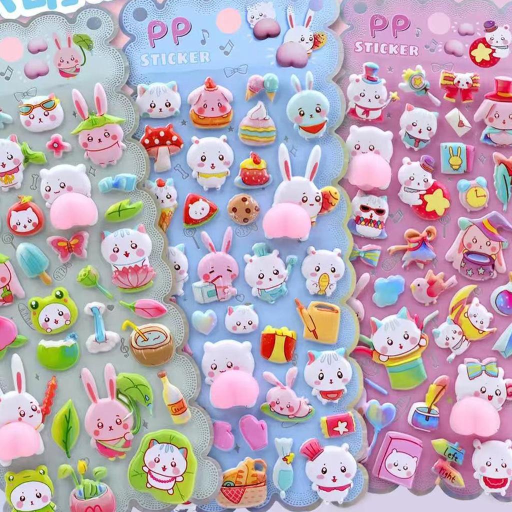 Bubble Stickers 3D Cartoon Bunny Decals Funny Animal Bubble Stickers For Party Classroom Birthday Christmas Gifts for Kids
