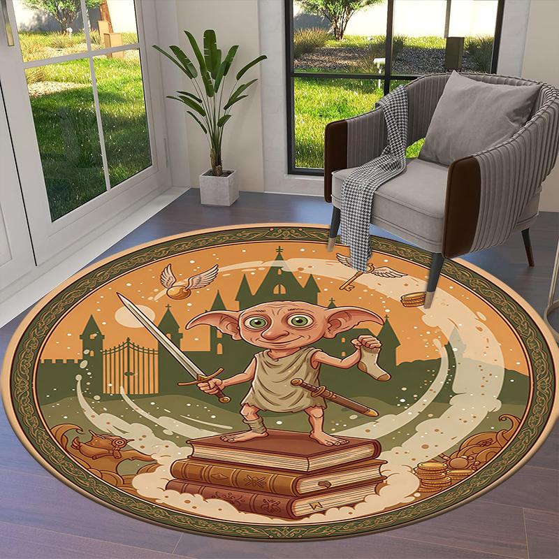 Magic Elf Round Area Rug,Carpet Rug for Living Room Bedroom Sofa Playroom Decor,Non-slip Floor Mat