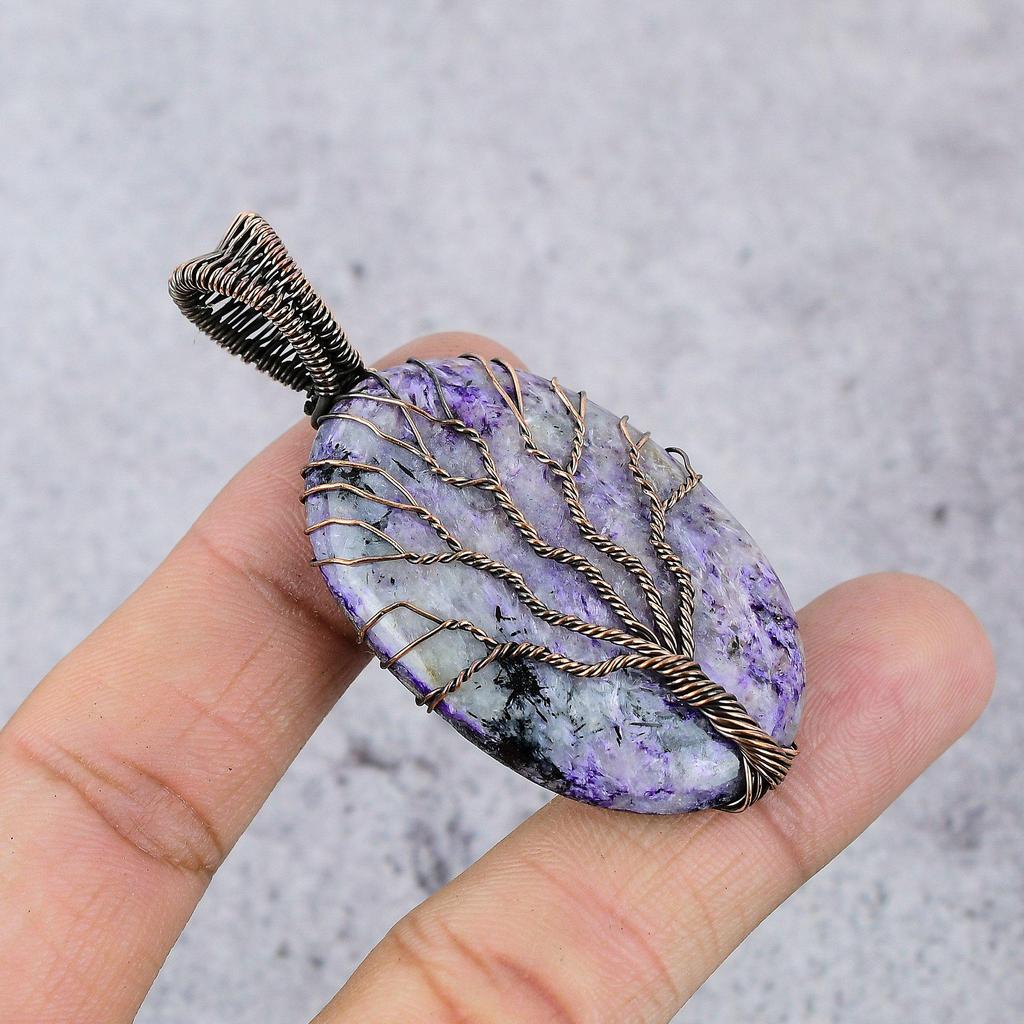 Charoite Jewelry, 999 Copper Wire Wrapped Pendant Handmade Gemstone Jewelry, Gifts For Wife Brand New Pendant