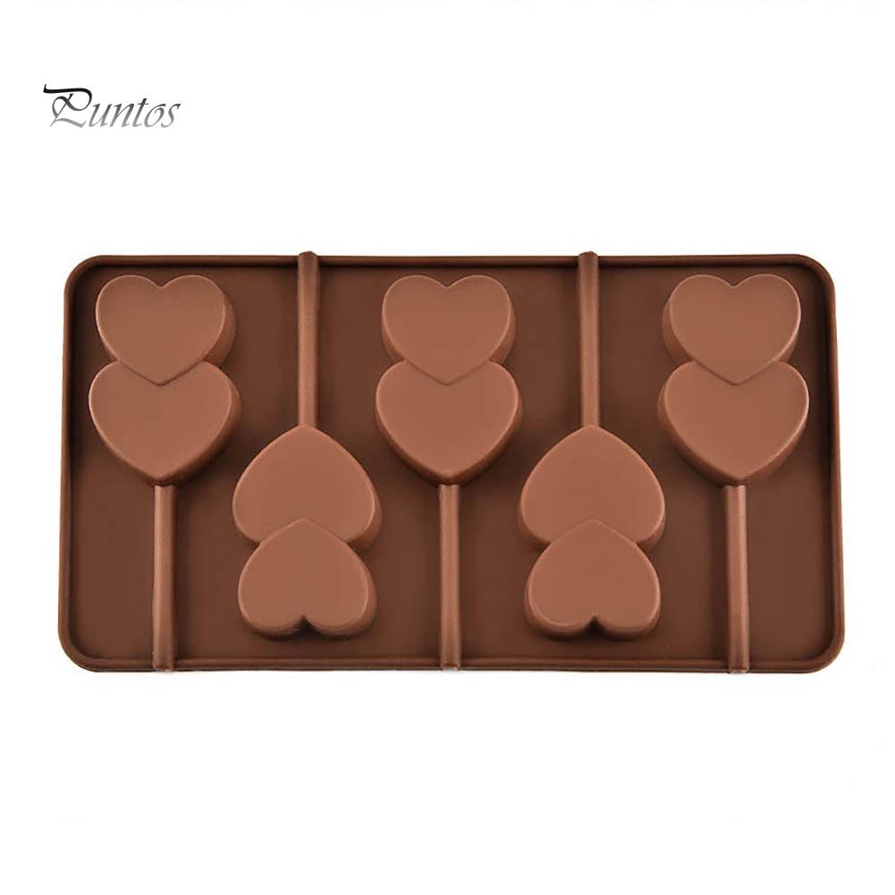 Puntos Silicone 5 Grid Double Heart Shaped Non Stick Lolly Chocolate Cookie Candy Mold
