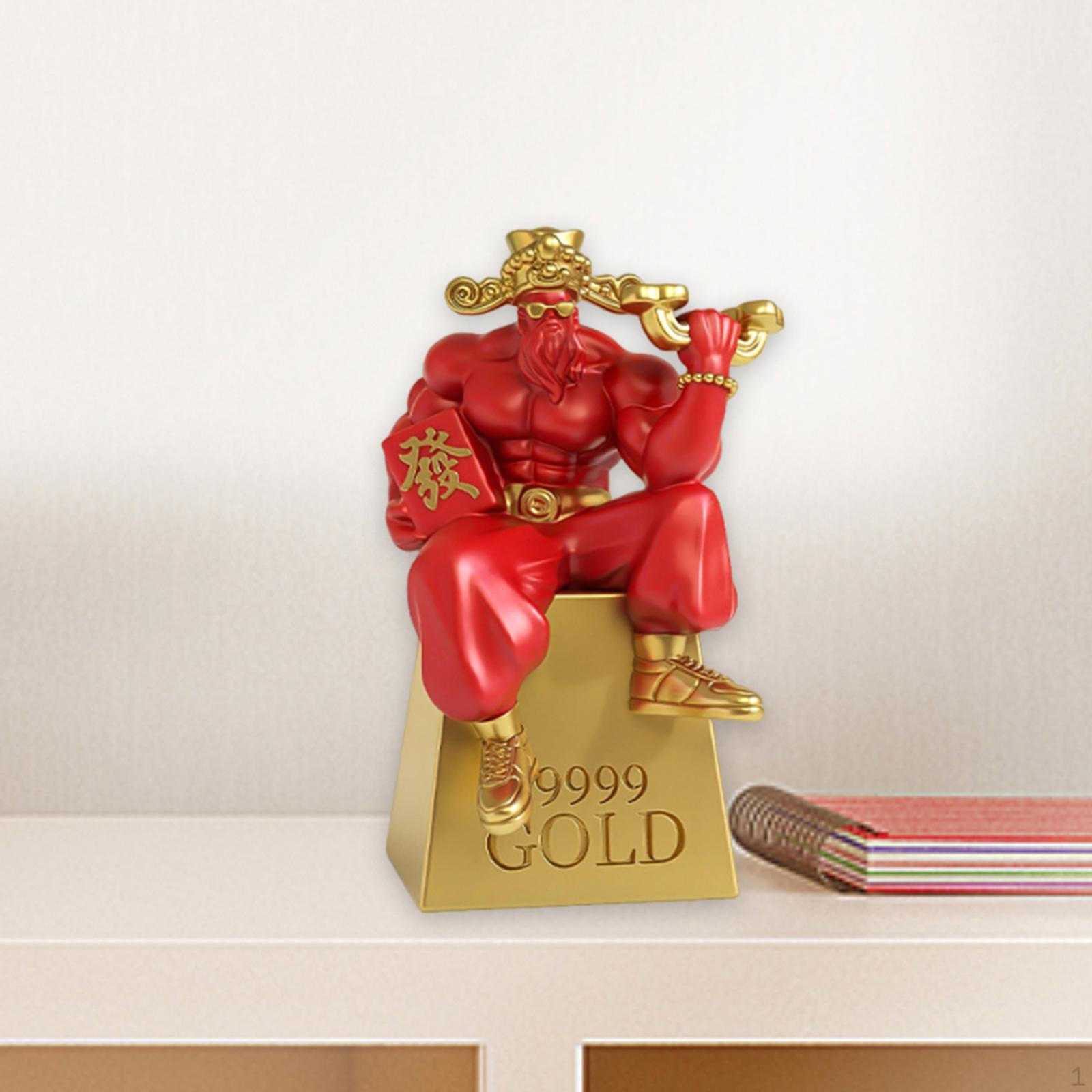 

God of Fortune Statue Decorative Figurine Cai Shen Sculpture Tabletop Ornament for Desk красный