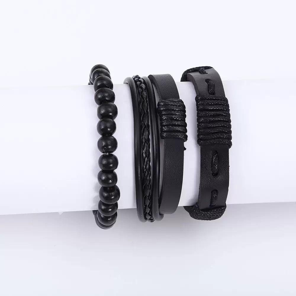 Vintage Beaded Multi-Leather Bracelet Men'S Personality Weaving Student Jewelry Adjusting Leather Bracelet