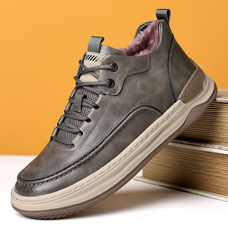 Fashion Winter Cow Leather Velvet Warm Men's Sneakers Designer Casual Men Platform Shoes Man Fashion Soft-soled Male Running Shoes