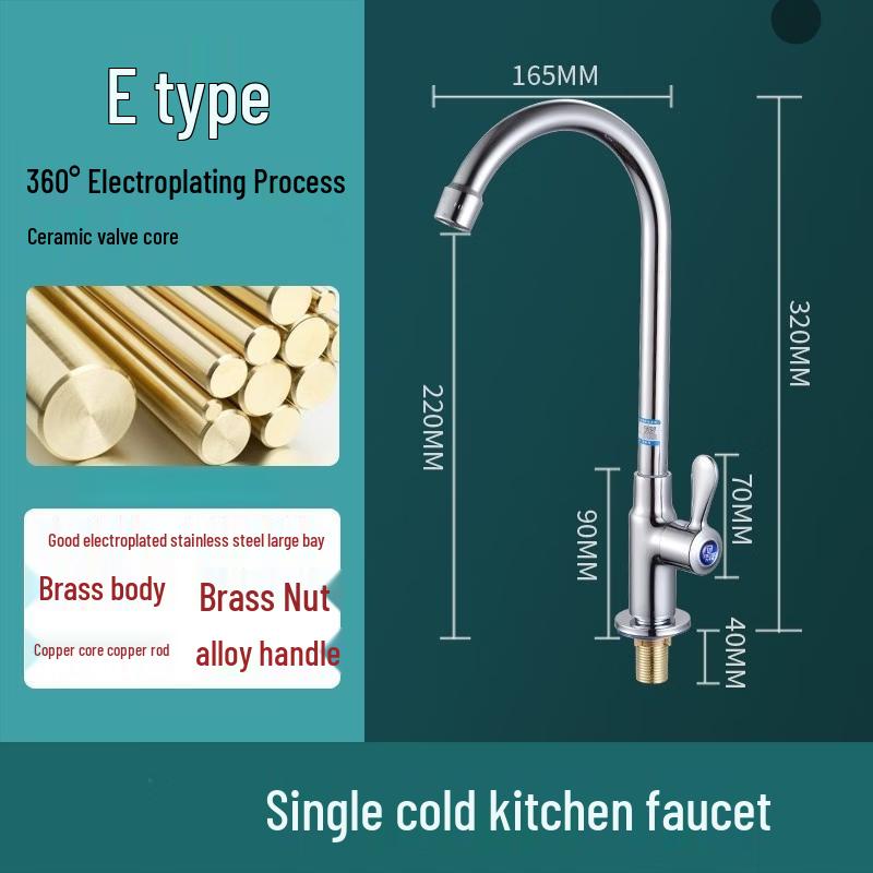 Brass Rotatable Single Cold Wall-Mounted Kitchen Faucet
