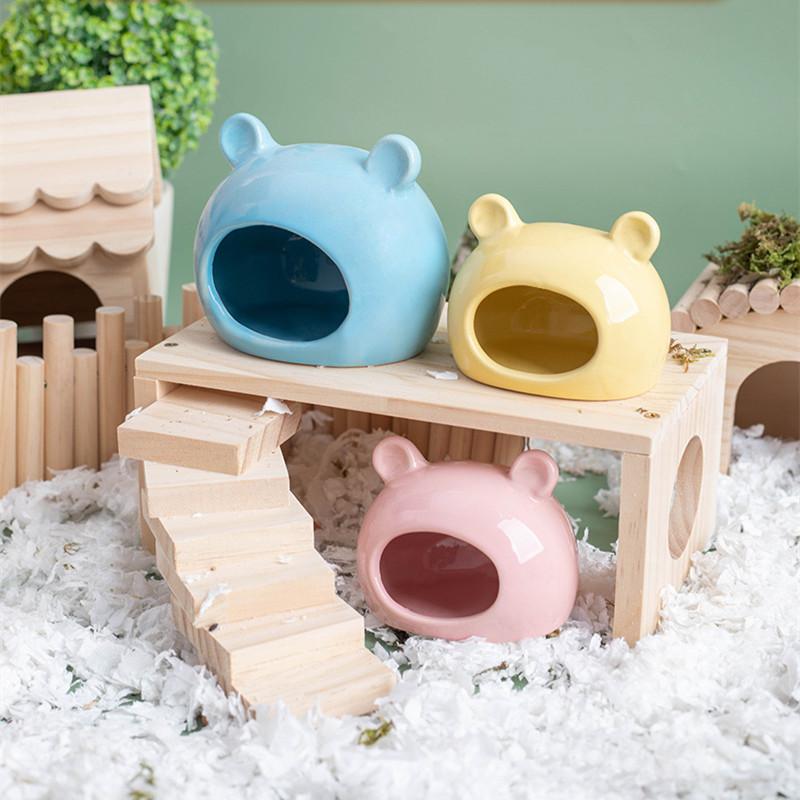 Small Animal Hideout Ceramic Chinchilla Mini Hut Cave Cage Accessories for Dwarf Hamsters Gerbils and Hedgehog Hamster House