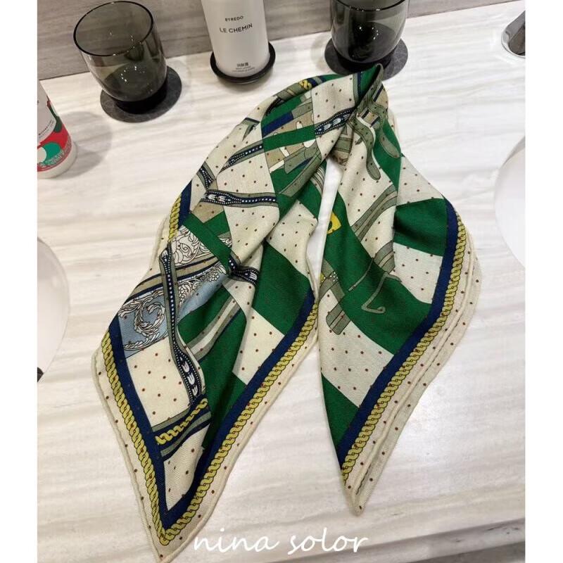 NINA SOLOR Silk Wool Polka Dot Scarf 63x63cm