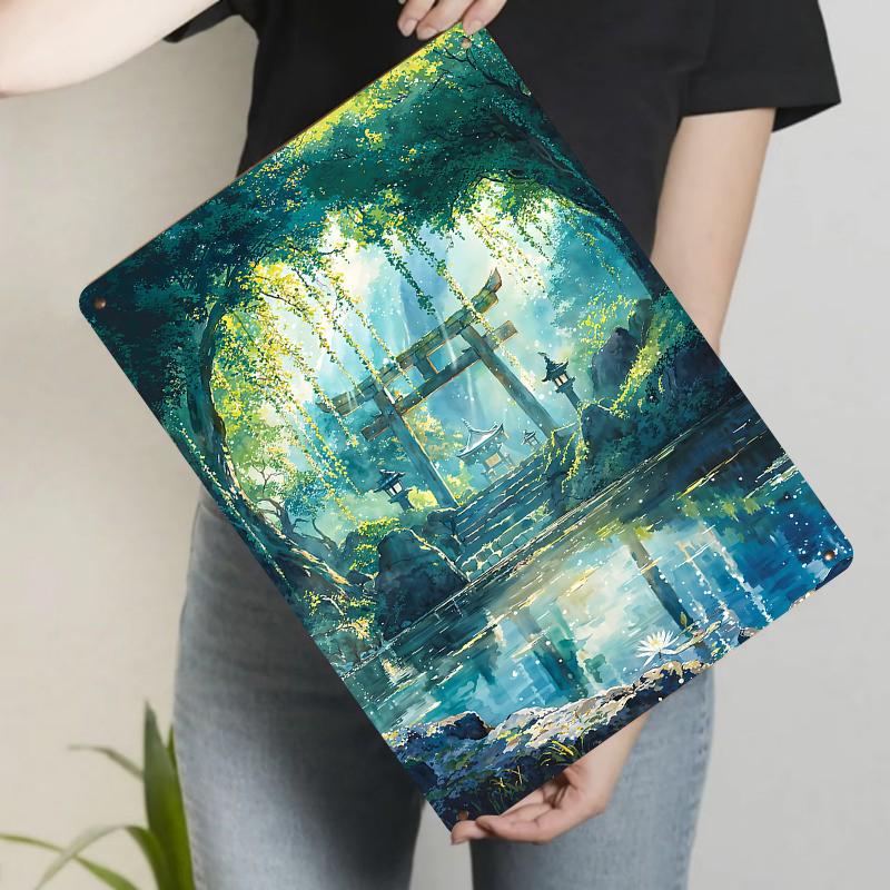 

Japanese Torii Forest Lake Scenery Metal Wall Art Home Decor Living Room Hanging Painting 20x30cm（7.8x11.8inch）