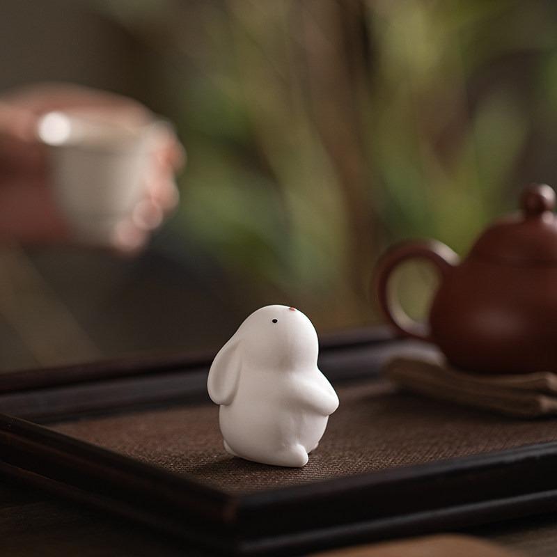 Cute Little Rabbit Animal Rabbit Tea Pet Ornament Ceramic Office Desktop Desk Tea Room Tea Table Home Decoration