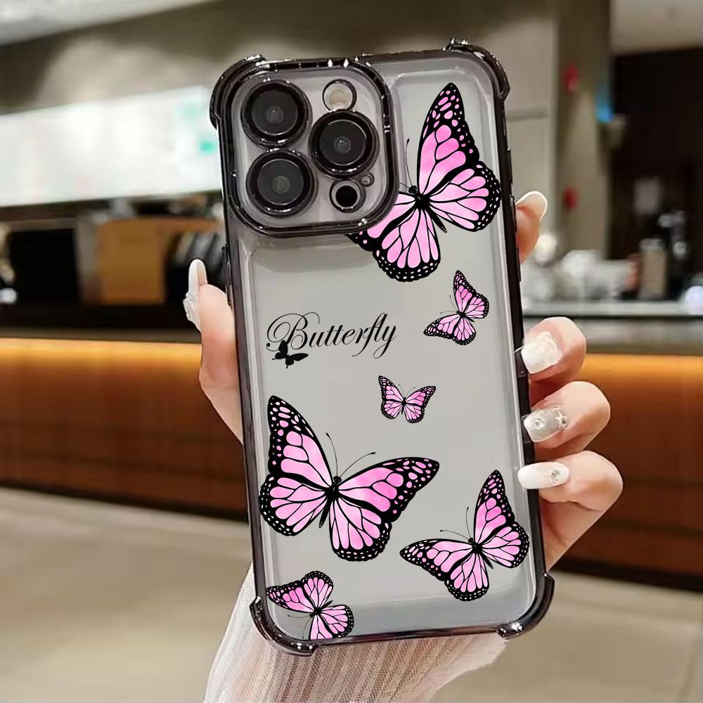 

Pink Butterfly Phone Case for iPhone 11 13 15 16 17 Pro Max 14 Plus 17Air 16E 13Pro 12 Mini 11 17Pro Soft Shockproof Clear Cover iPhone 11Pro Max
