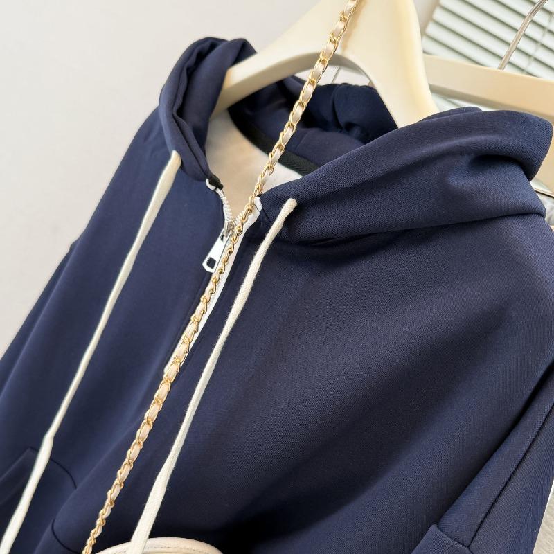 Short half-zipper hooded sweater women's thin loose top jacket
