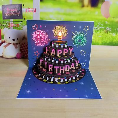 1 Stück Happy Birthday-Karte mit Feuerwerk, 3D-Pop-Up-Kuchen, Licht und Musik, Happy Birthday-Karte, Geschenk, Grußkarte für Ehemann, Kinder, Ehefrau, Mama