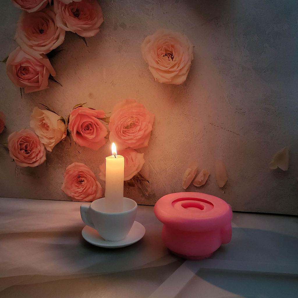Teacup Candlestick Molds Aroma Candle Holder Silicone Molds Resins Concrete Castings Moulds for Table Decorations