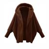 Moda Donna Giacca Felpa Larga Retro Calda Tinta Unita Manica Lunga con Cappuccio Larga in Pile di Peluche