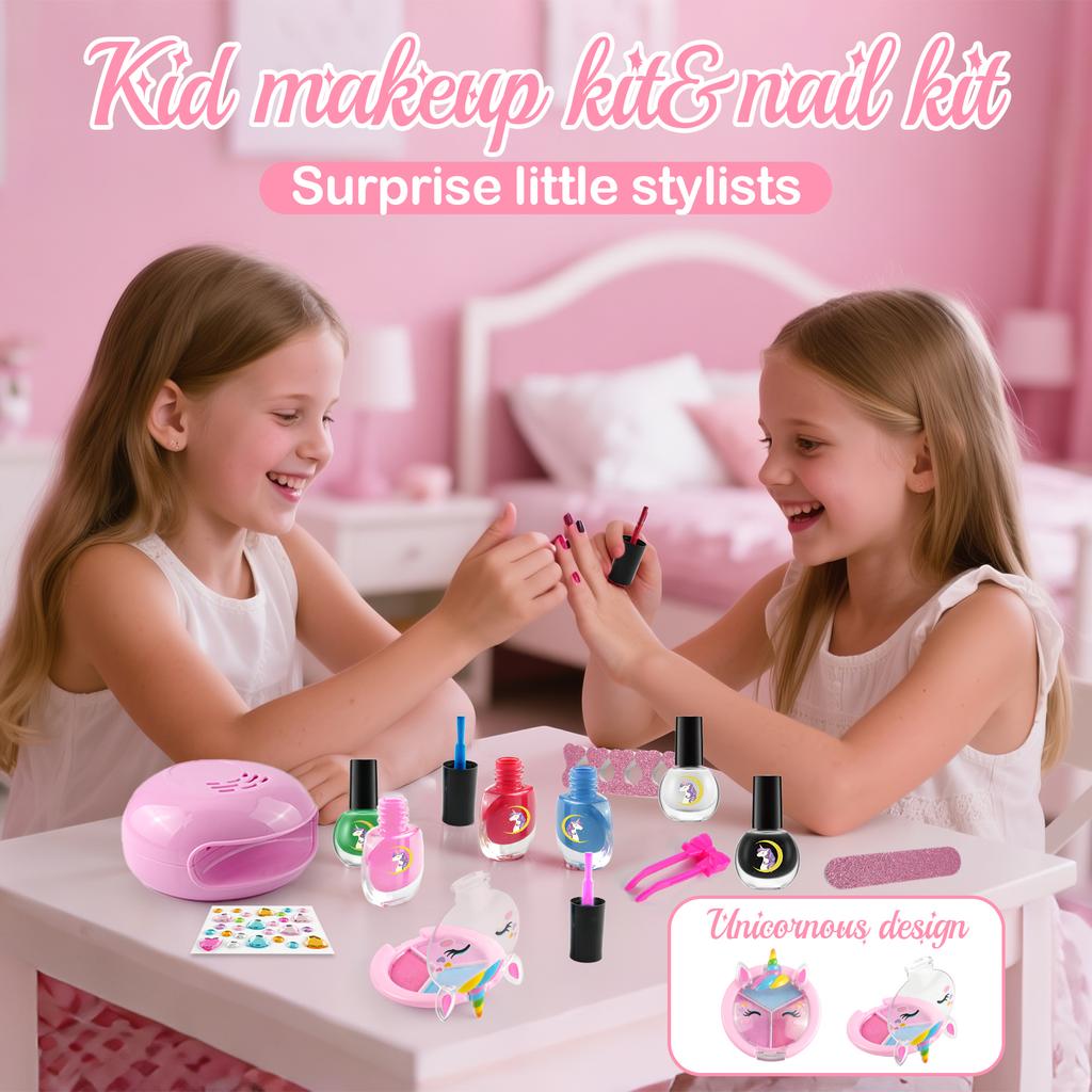 Kids Washable Makeup Girl Toys - Kids Nail Art Kit for Girl, Real Make Up Set, Little Girls Makeup Kit for Toddler Kid Children
