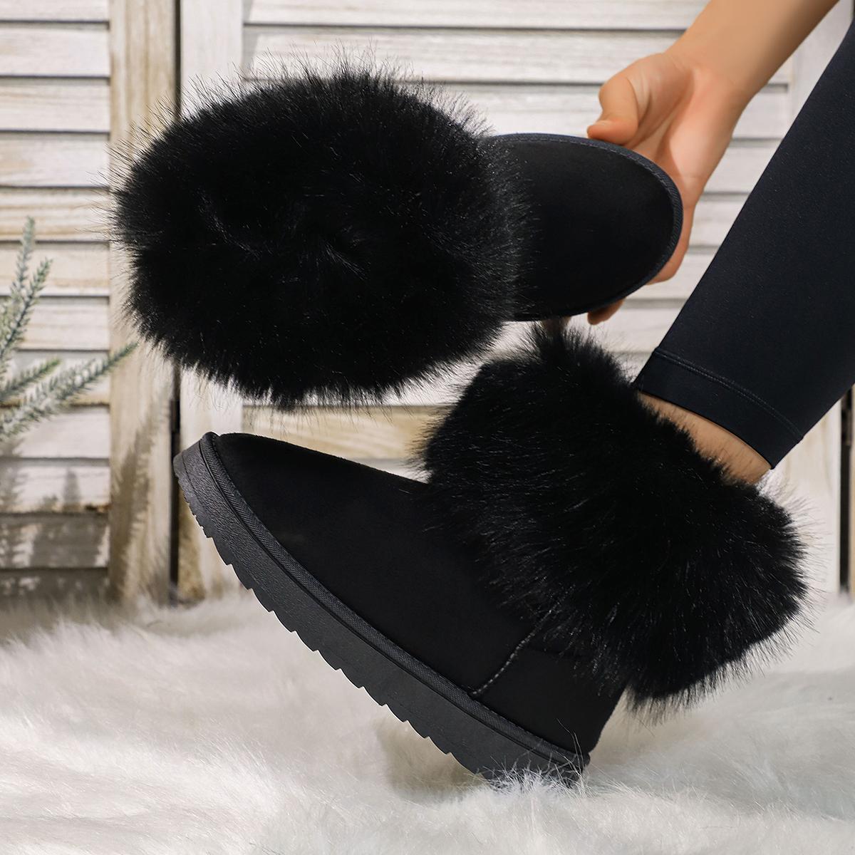 Женские сапоги 2024 года новые зимние сапоги из искусственного меха женские теплые короткие плюшевые пушистые модные меховые туфли для женщин Zapatos De Mujer 36 чёрный 5798₽