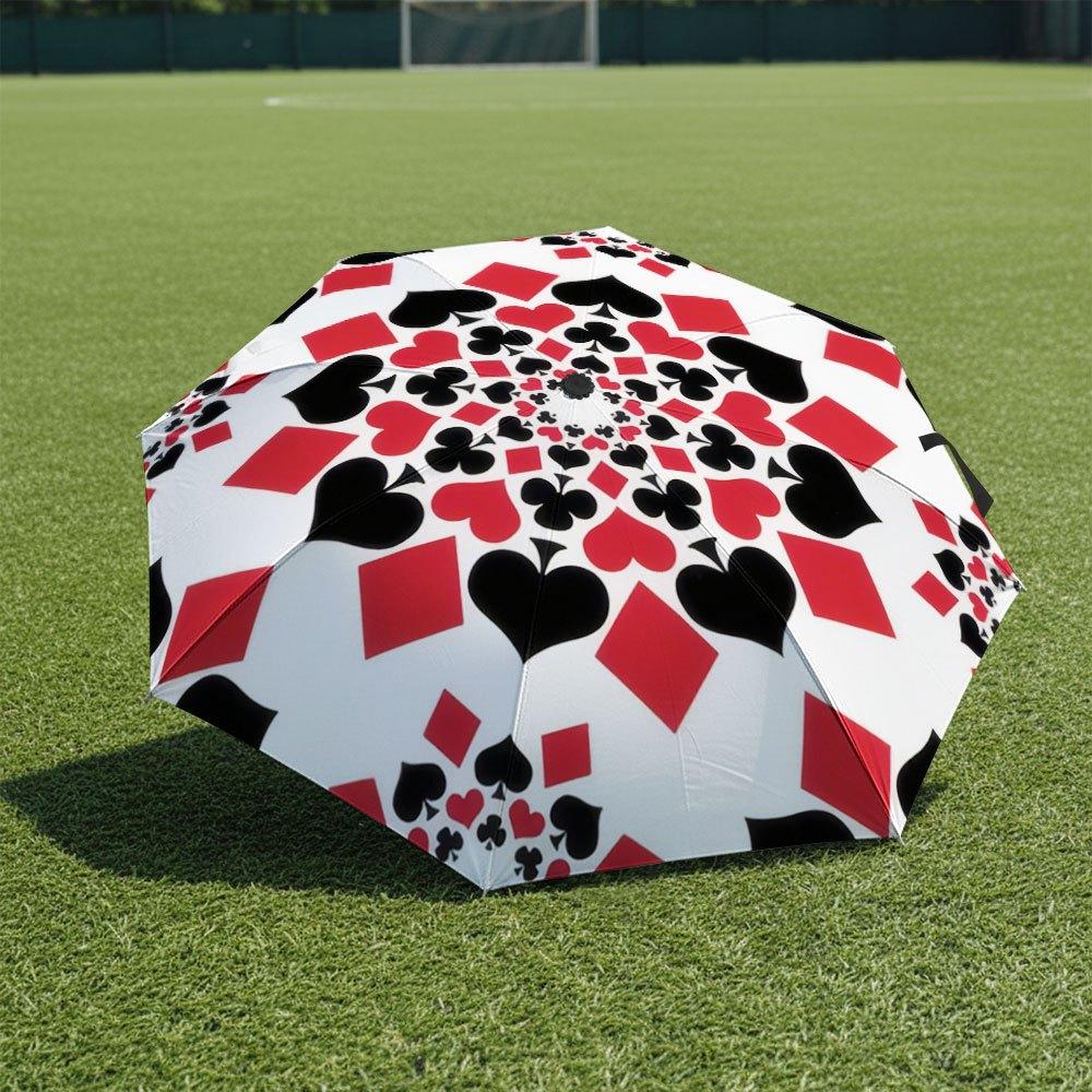 Portable Folding Umbrella with Playing Card Suit Patterns (Spades, Hearts, Diamonds, Clubs) - Automatic Open/Close, Durable &