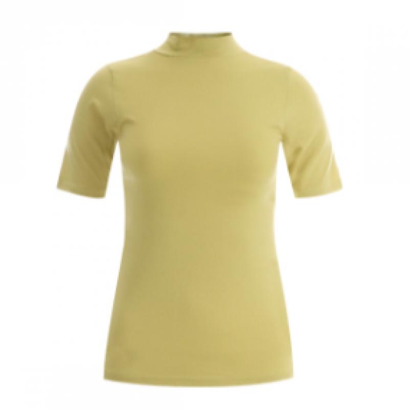 Shop   Women Round Neck High Collar Slim Fit Crop Span Short Sleeve Tee Beige Rn