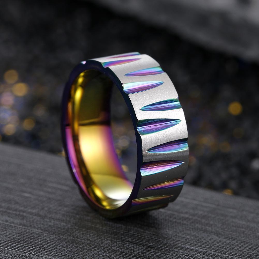 New European and American Popular W Victory Ring Colorful Brushed Jewelry
