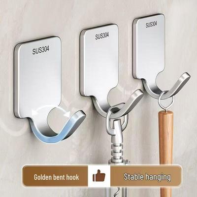 Stainless Steel No-Drill Adhesive Hook for Kitchen, Dorm & Bathroom - Strong, Non-Falling Storage Solution
