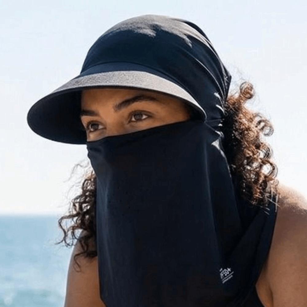 Ice-Silk Full-Face UV Protection Hood Integrated Moisture Absorbing All-in-One Sun Hat Solid Color Neck Scarf