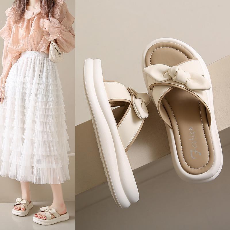 Platformové pantofle dámské letní venkovní jednoslovné nazouváky nové křížové ladící sukně módní plážové sandály