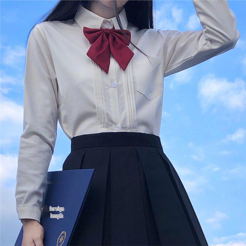 

JK Pleated Shirt: Women s Japanese College Style, Milk White Top M