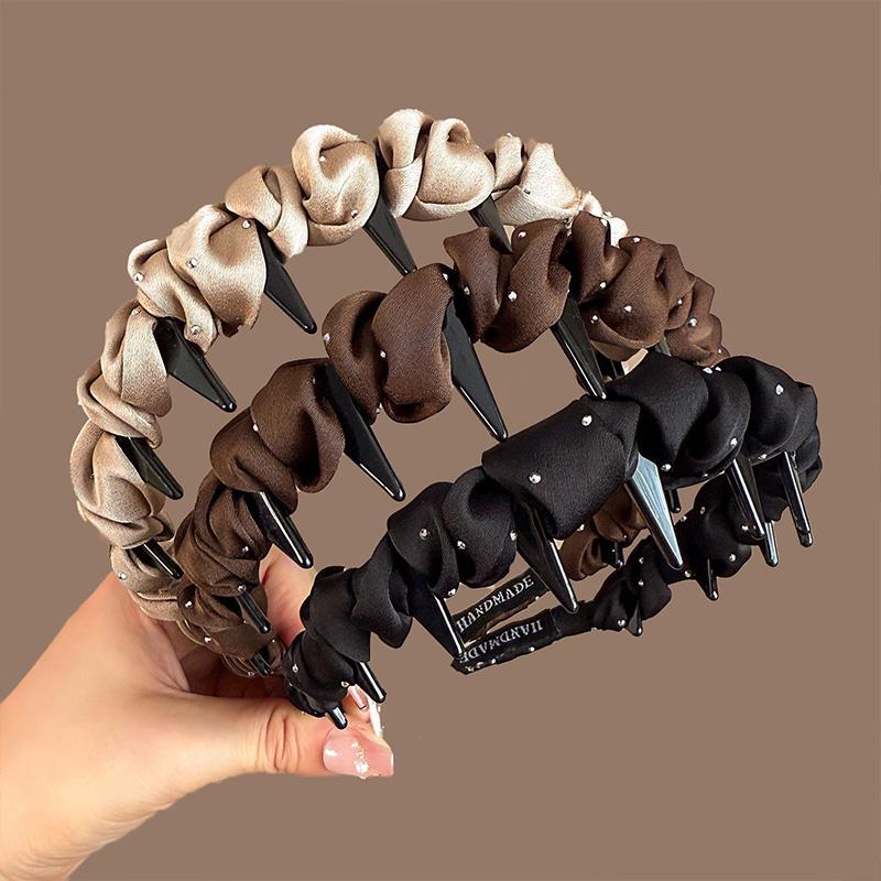 1/2/3pcs Pleated Fabric Headband for Woman Korean Rhinestones Toothed Non-slip Hair Band Able Girl Makeup Head