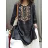 Sommer Robuste Retro Bestickte Hemdbluse Mittellang Locker Baumwolle und Leinen Stil Hemdbluse Lässiger Literarischer Pullover Top