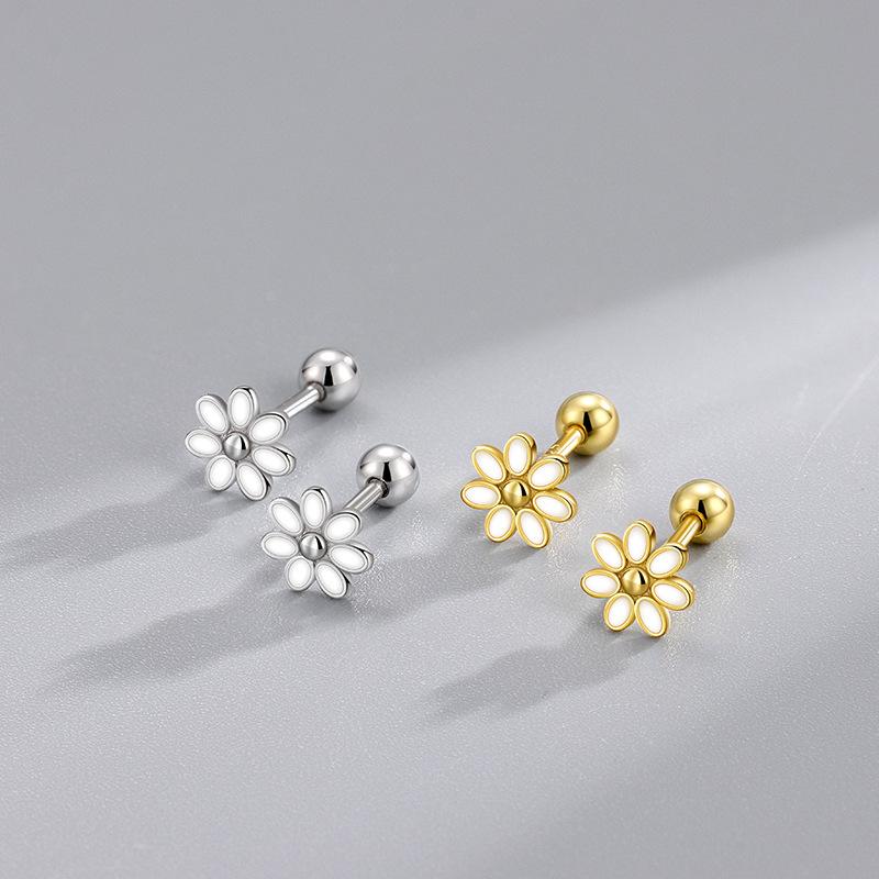 Fine 925 Silver Jewelry Women Fashion Promotion 18K Gold 925 Sterling Silver Earrings Minimalist Drop Glue Flower Stud Earrings