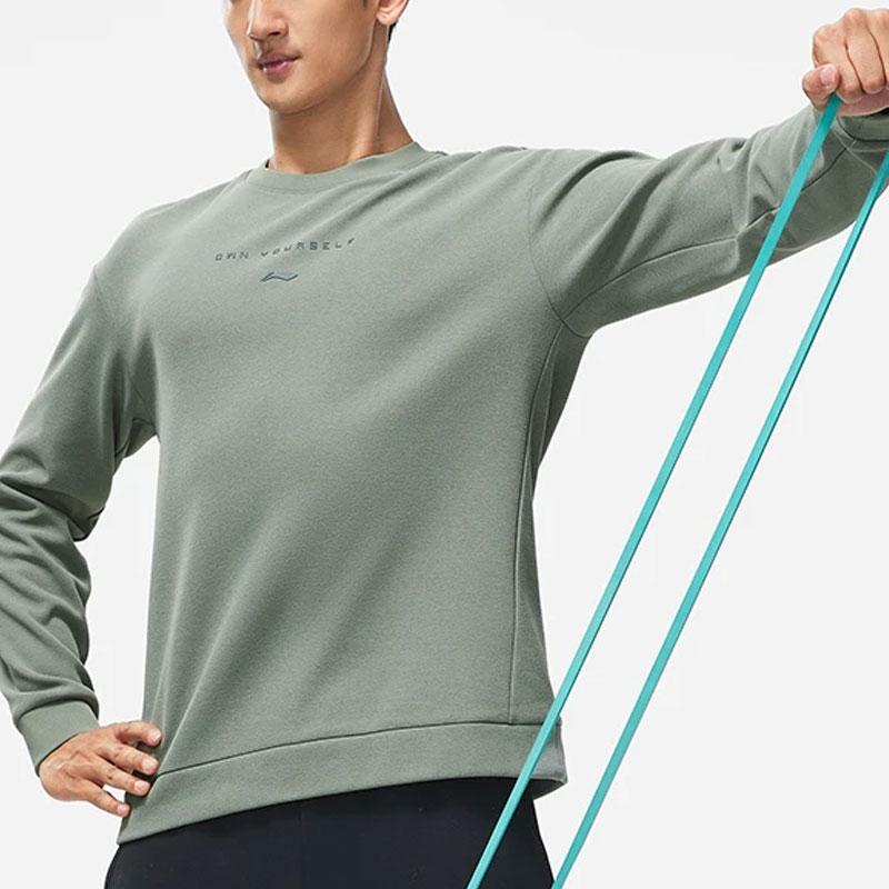Li-Ning Solid Color Fleece Warm Pullover Sweatshirt Men Tops Gray-Green AWDT789-4