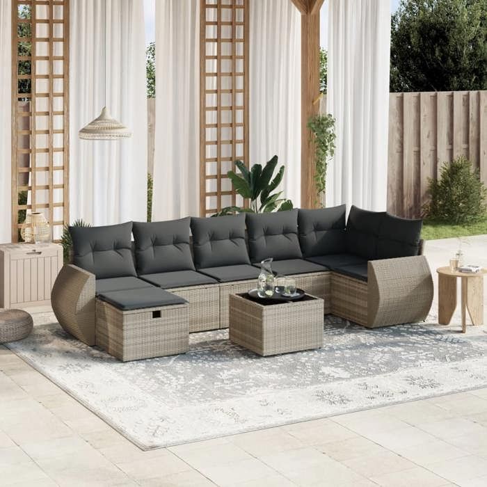 VidaXL Garden Lounge Set with Cushions 8 Pcs, Patio Sofas, Patio Furniture Set, Outdoor Furniture, Grey 3264138