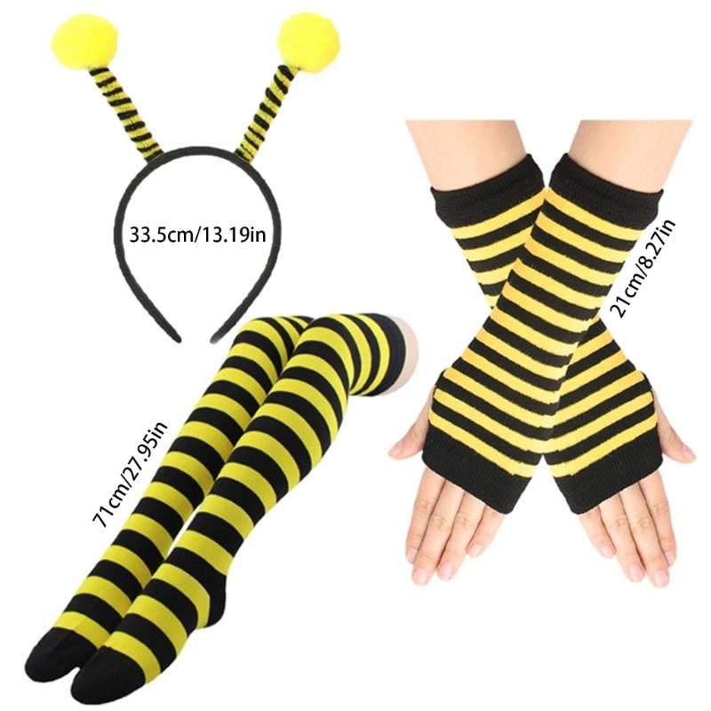 Bee Costume Set Bee Ear Headband Tutu Skirt Sleeve Sunglass Strip Sock for Kids Adult Halloween Christmas Animal Cosplay