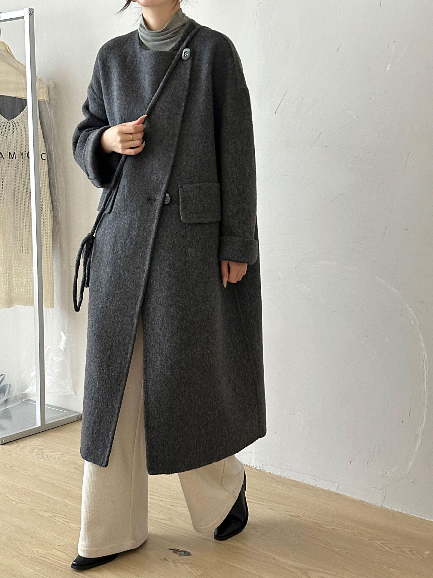 

Однотонное шерстяное пальто с круглым вырезом и длинными рукавами-фонариками, удлиненная шерстяная куртка, женская сумка-мессенджер, осенне-зимнее двустороннее нейлоновое M