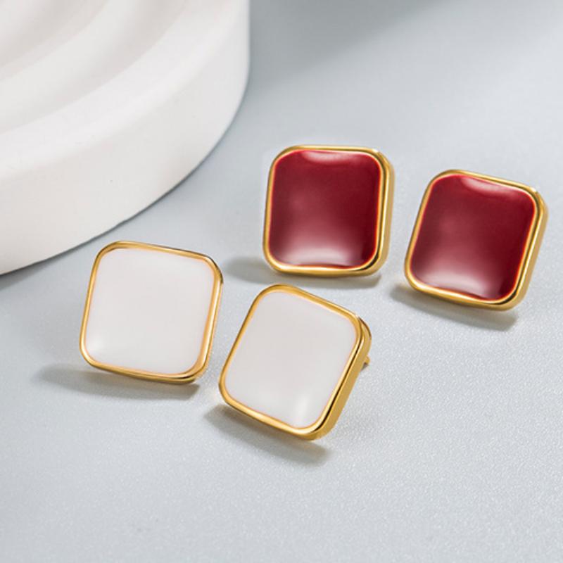 Fashion Square Earrings, Vintage Gold Earrings, Simple Earrings, High-end Sense, Niche Design, Drop Glue Earrings