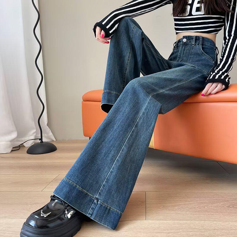 

Spring 2025 Retro Blue High-Waist Slimming Micro-Flare Jeans for Women 2XL: Height 155-165cm (67-73kg)