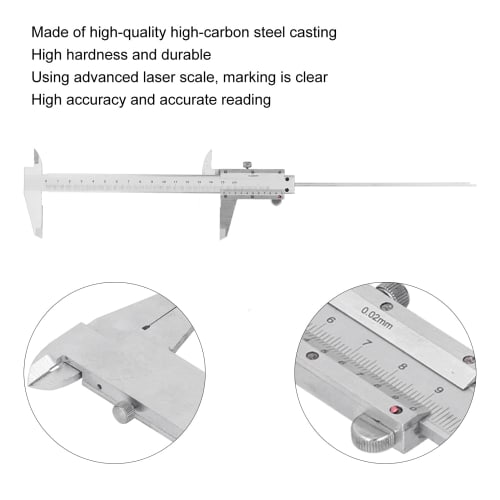 Vernier Caliper, 150mm/200mm/300mm High Carbon Steel Caliper, Measuring Gauge for Measuring Width, Outer Diameter, Inner Diameter, and Depth (0-150mm)