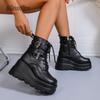 Fashion Gothic Platform Boots for Women Chunky Motorcyle Ankle Boots Plus Size 35-42 Retro Stacked Heel Autumn Short Boots Black Leather
