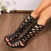 Women Summer Cool Boots Sexy Open Toe Cut-out Gladiator Flat  Fashion Rome Back Zipper  Street Style  Sandals Shoes