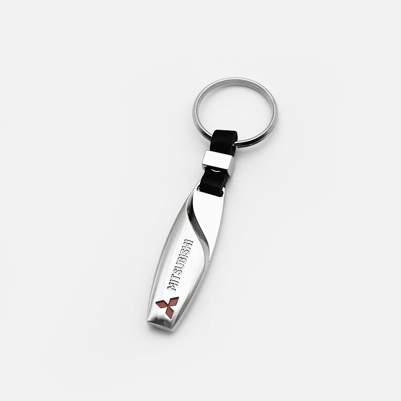 For Mitsubishi Outlander ASX Eclipse Cross Pajero Lancer 3D Metal Leather Car Styling Keychain Key Rings Key Holder Accessories