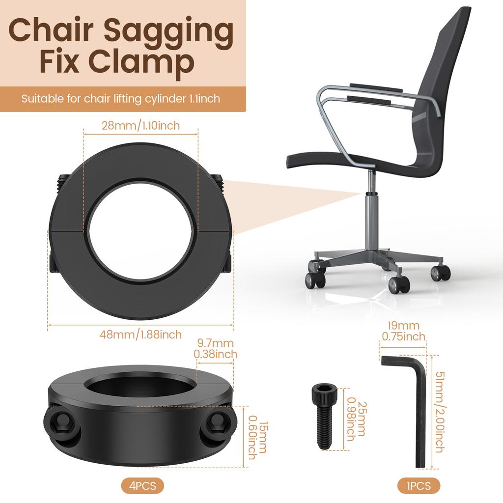 4Pcs Office Chair Sagging Fix Clamp Steel Office Chair Saver Kit Stop Sinking Without Cylinders Replacement for Repair for Home