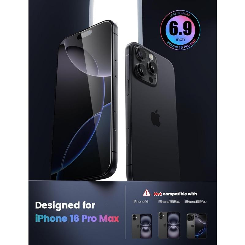 iPhone 16 Pro Max Screen Protector (6.9 Inches), [Top 9H Drop Resistant], Anti-fingerprint, No Bubbles, HD Transparent