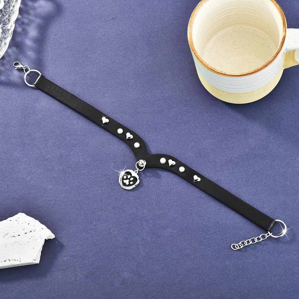 Cat Claw Pendant Leather Collar With Studs For Girls In Trendy Punk Fashion