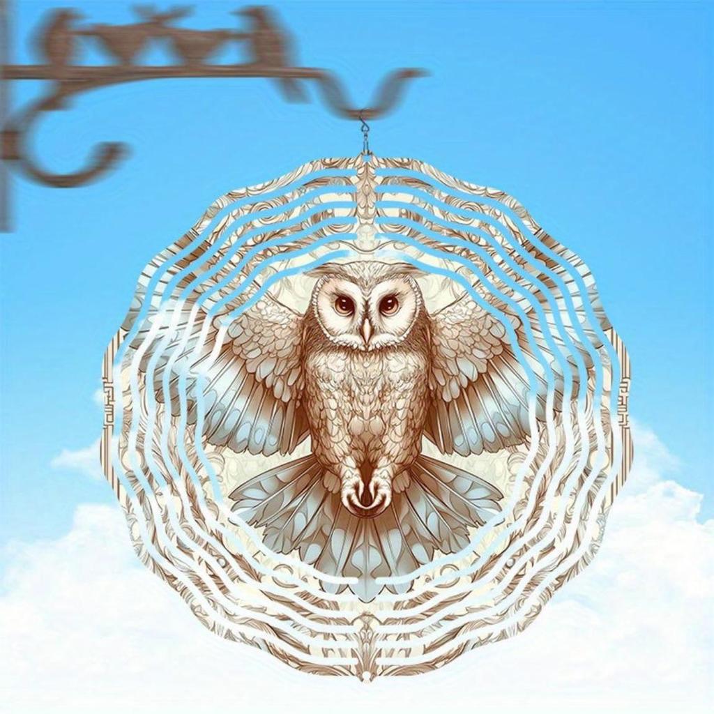 Eule Metall Windspiel Doppelt Richtungsdrehendes Spiraldesign Outdoor Gartendekor Einfache Installation Kein Strom Benötigt Hängende Dekoration