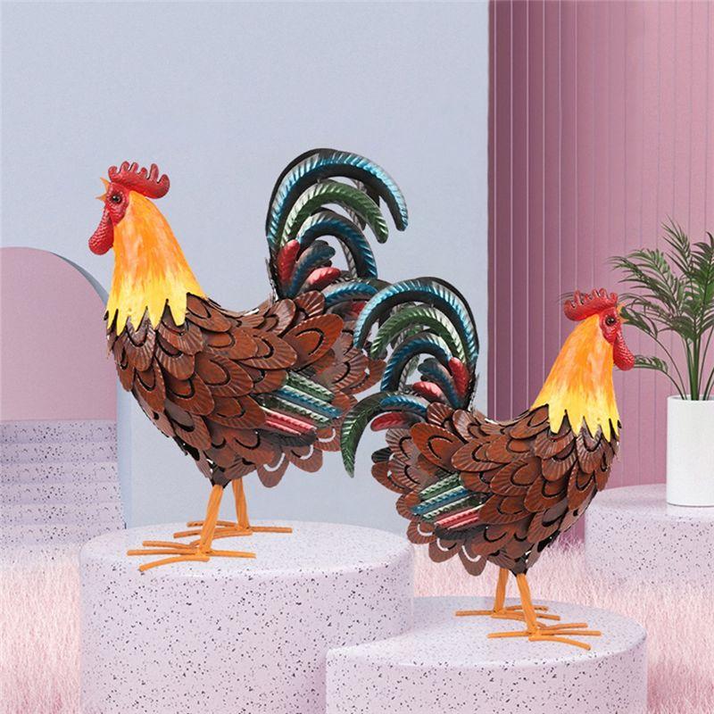 AEE4-Metal Rooster Decor,Yard Chicken Decor,Outdoor Garden Statues, Chicken Sculpture For Backyard Decor & Lawn Ornaments