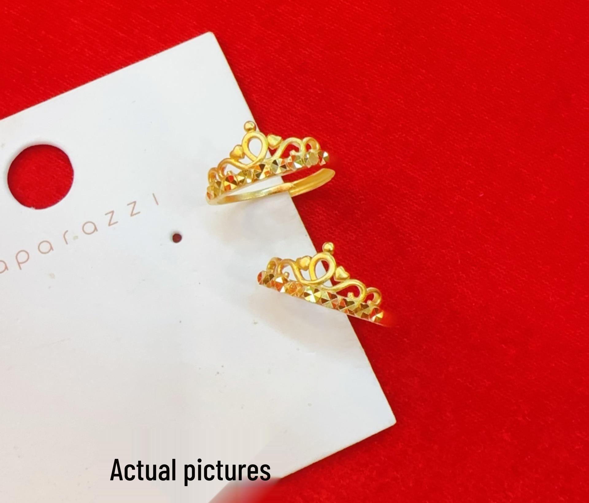 Sunflower Pearl Inlay Women’s Gold Open Ring - Fashionable, Versatile Crown Design Adjustable