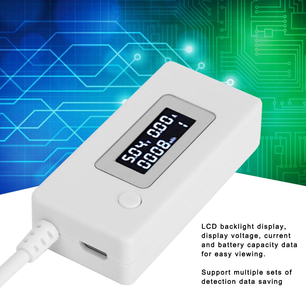 LCD-skjerm Baklys USB-detektor Amperemeter Voltmeter Ladekapasitetstester Måler 430VHvit