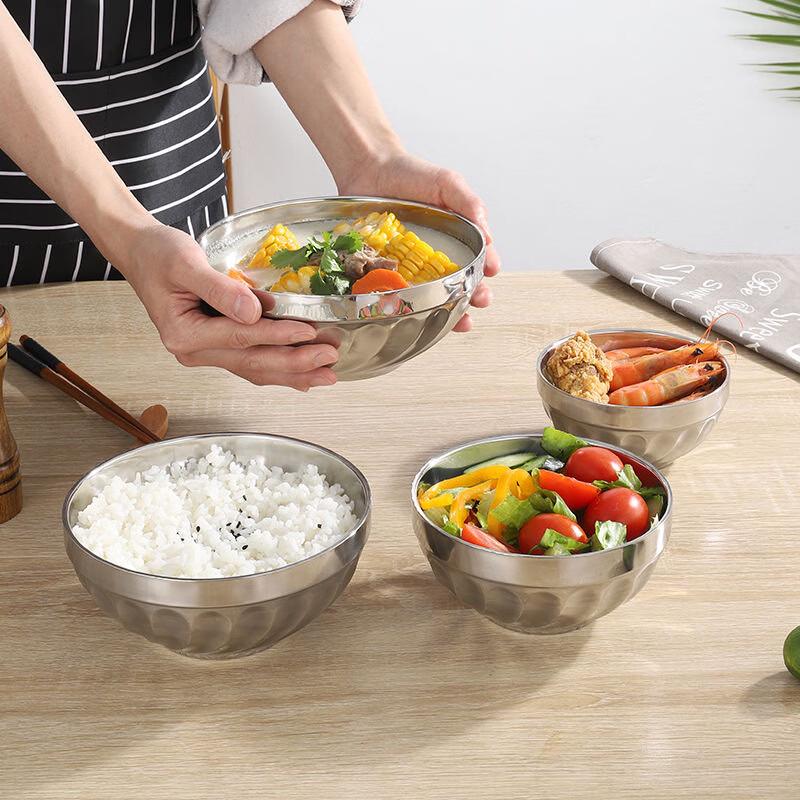 Kangfutao 201 Stainless Steel Double-Layer Anti-Scald Bowl